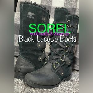 Sorel black LaceUp Ankle Boots, Used-Good Condition lots of life left,Trending❣️